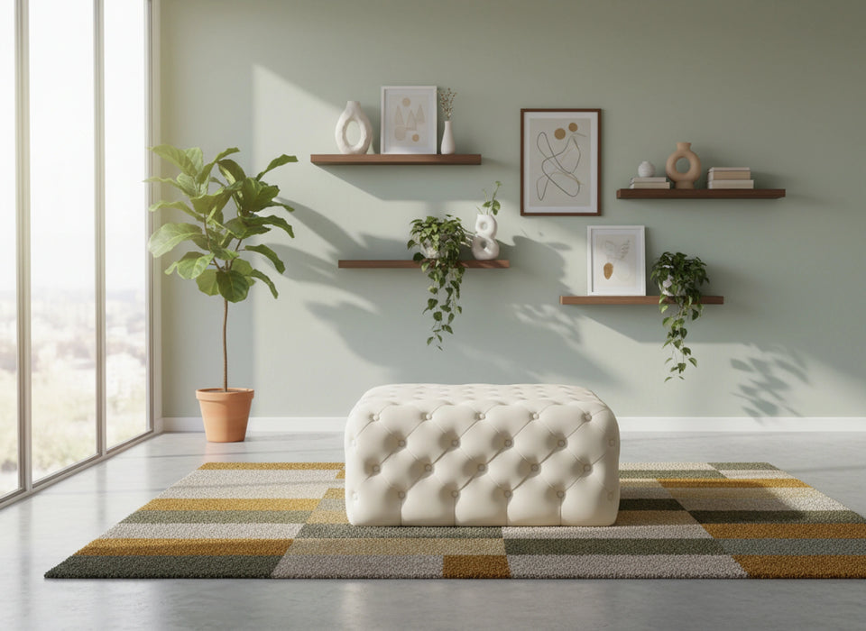 Ariel Cream Velvet Ottoman/Bench