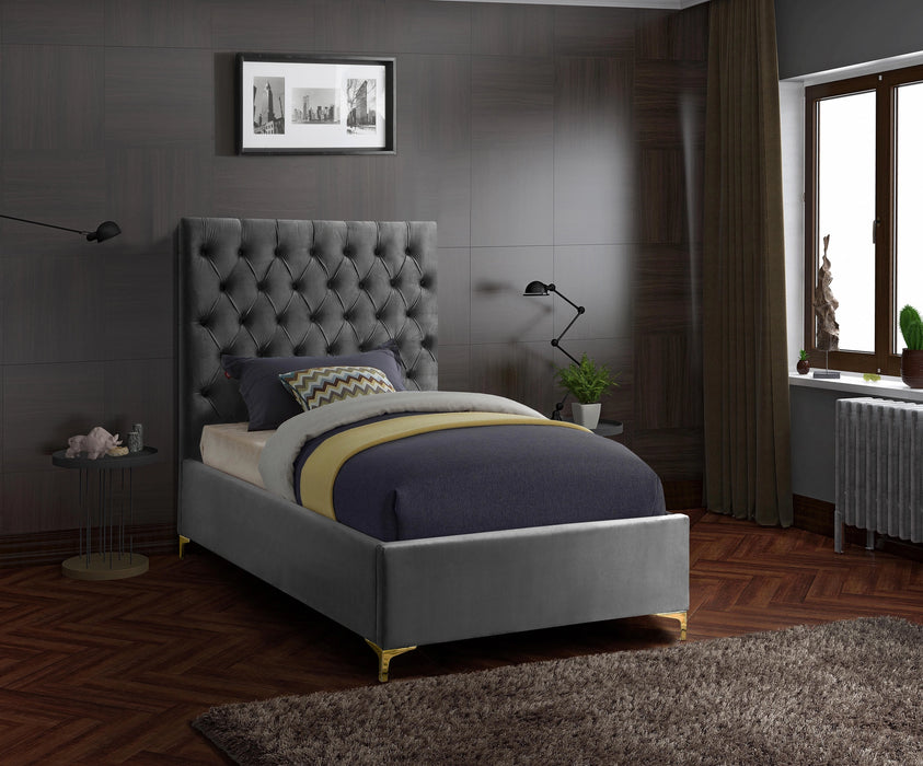 Cruz Grey Velvet Twin Bed