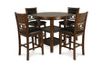 Gia 5 Pc 42" Round Counter Dining Table & 4 Chairs-Brown