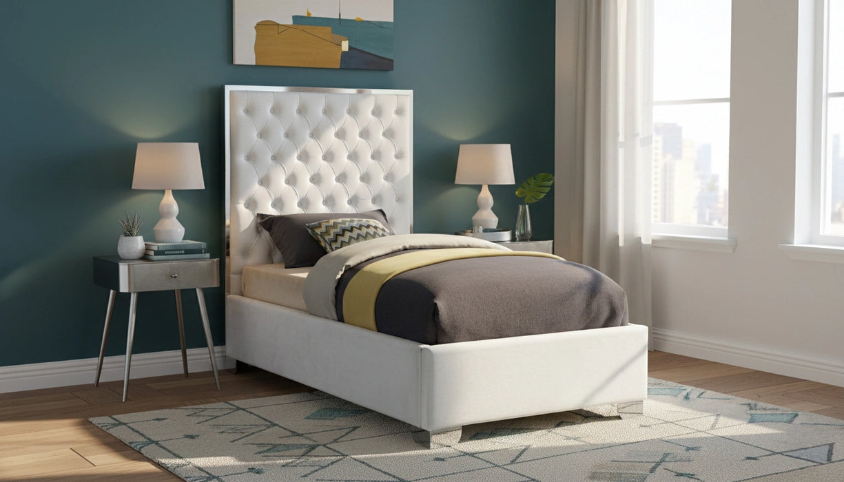 Lexi White Velvet Twin Bed
