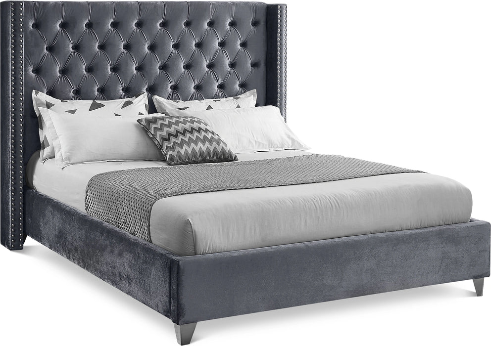 Aiden Grey Velvet King Bed