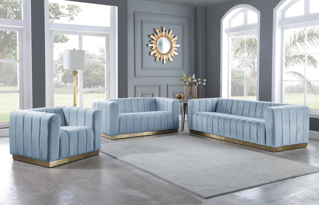 Marlon Sky Blue Velvet Sofa