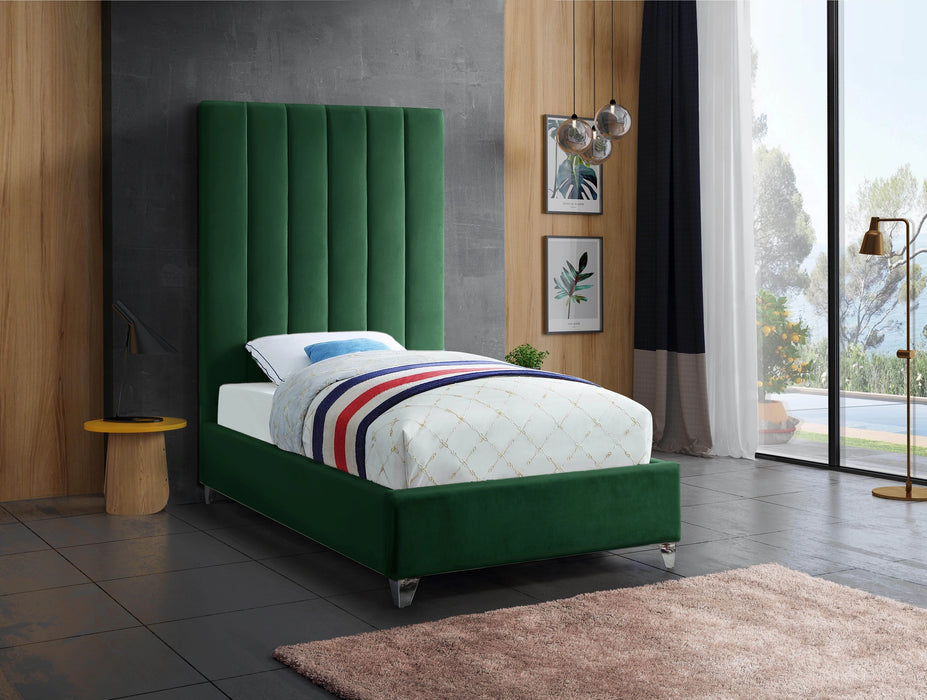 Via Green Velvet Twin Bed
