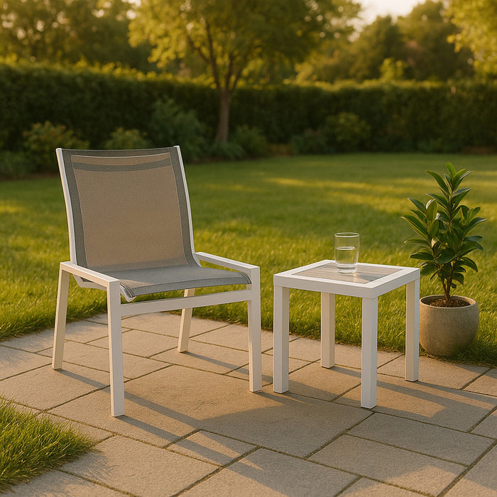 Nizuc Grey Mesh Waterproof Fabric Outdoor Patio Aluminum Mesh Dining Chair