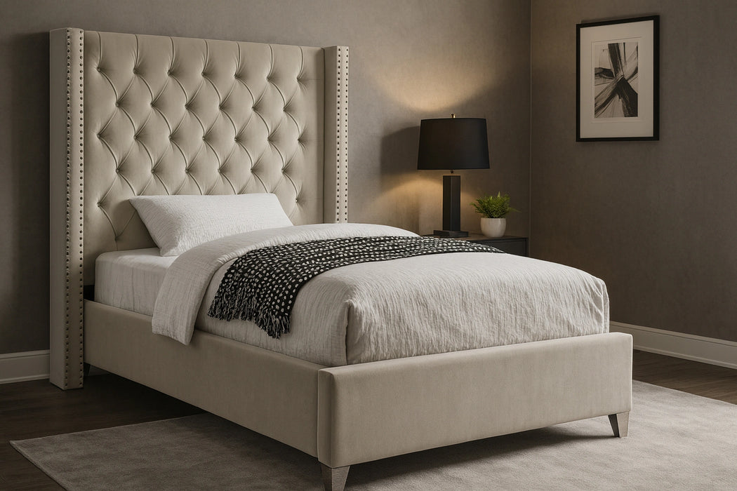 Aiden Cream Velvet Twin Bed