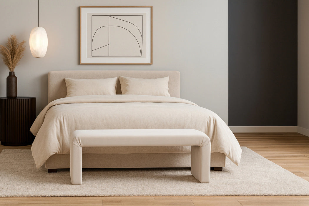 Minimalist Cream Velvet Bench