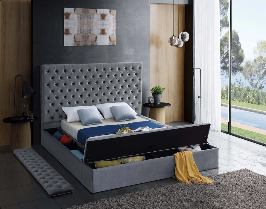 Bliss Grey Velvet Queen Bed (3 Boxes)