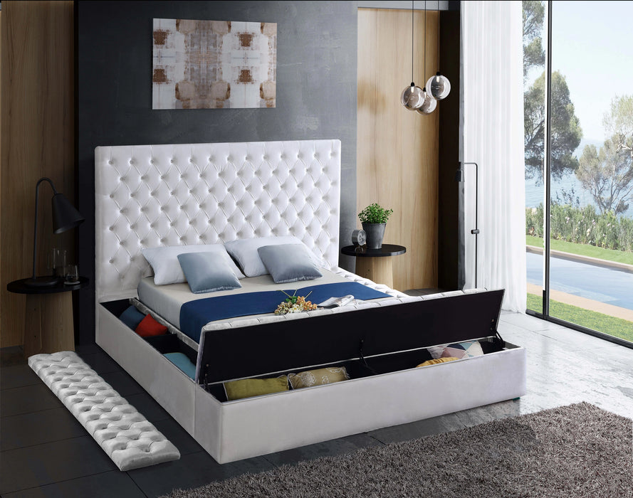 Bliss White Velvet Queen Bed (3 Boxes)