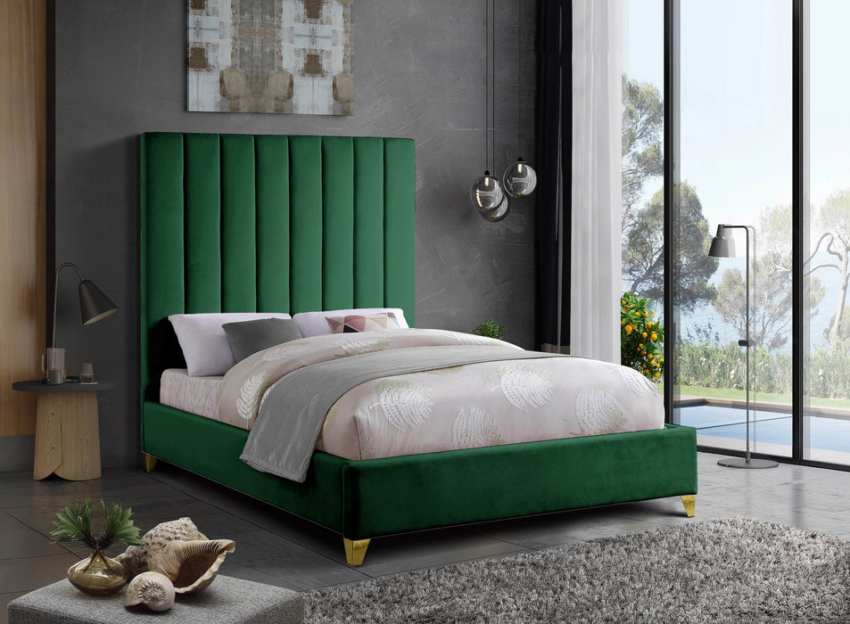 Via Green Velvet Queen Bed