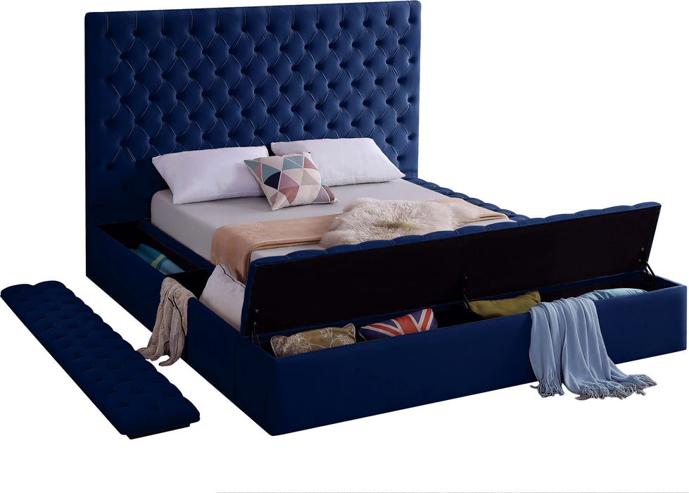 Bliss Navy Velvet Queen Bed (3 Boxes)