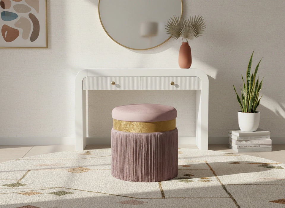 Yasmine Pink Velvet Ottoman/Stool