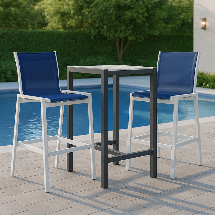 Nizuc Navy Mesh Waterproof Fabric Outdoor Patio Aluminum Mesh Barstool