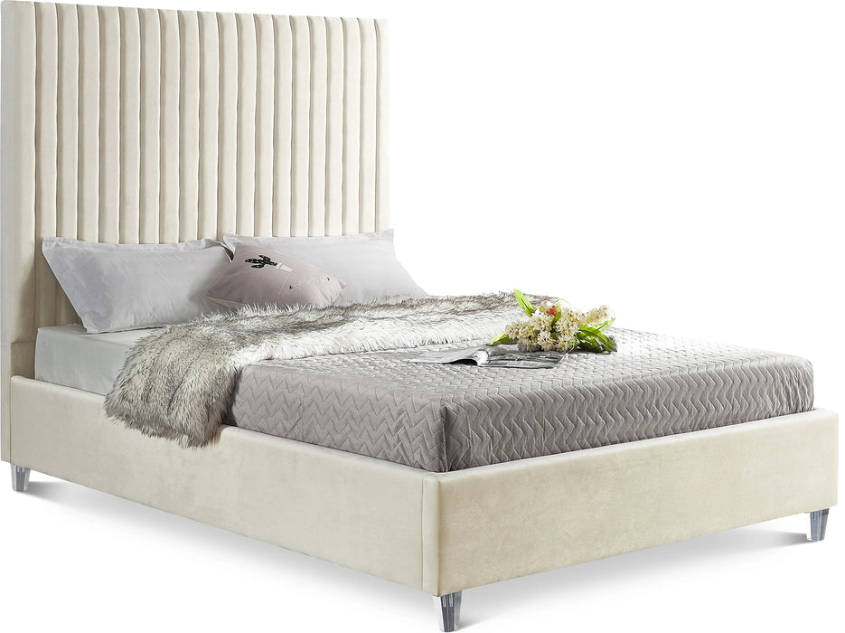 Candace Cream Velvet Queen Bed