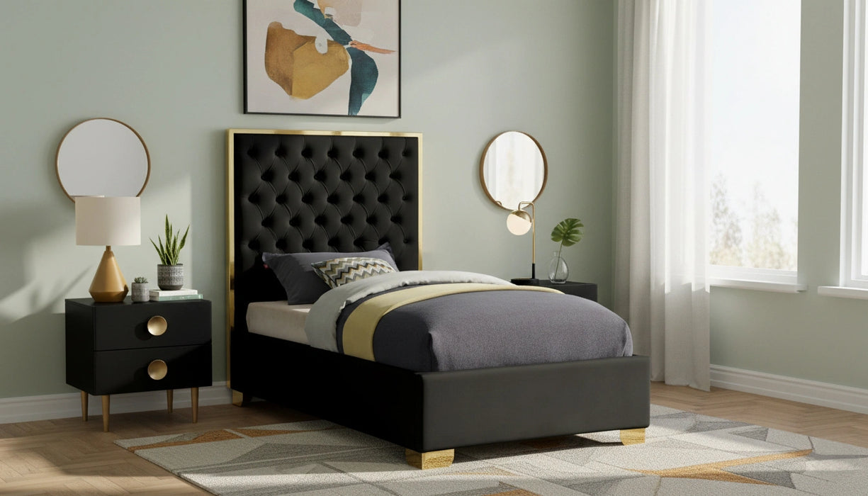 Lana Black Velvet Twin Bed