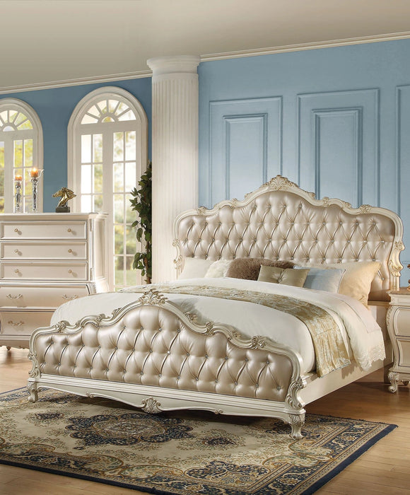 Acme Chantelle King Bed with Button Tufted Panels in Pearl White 23537EK