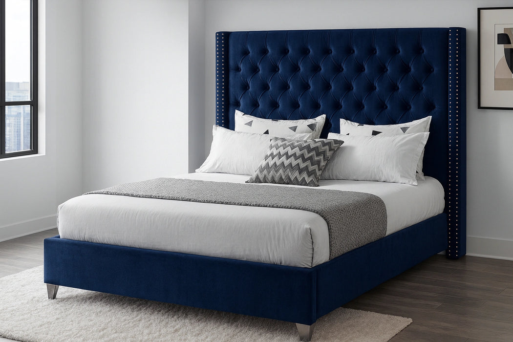Aiden Navy Velvet Full Bed