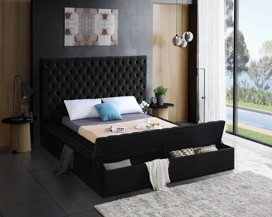 Bliss Black Velvet Queen Bed (3 Boxes)