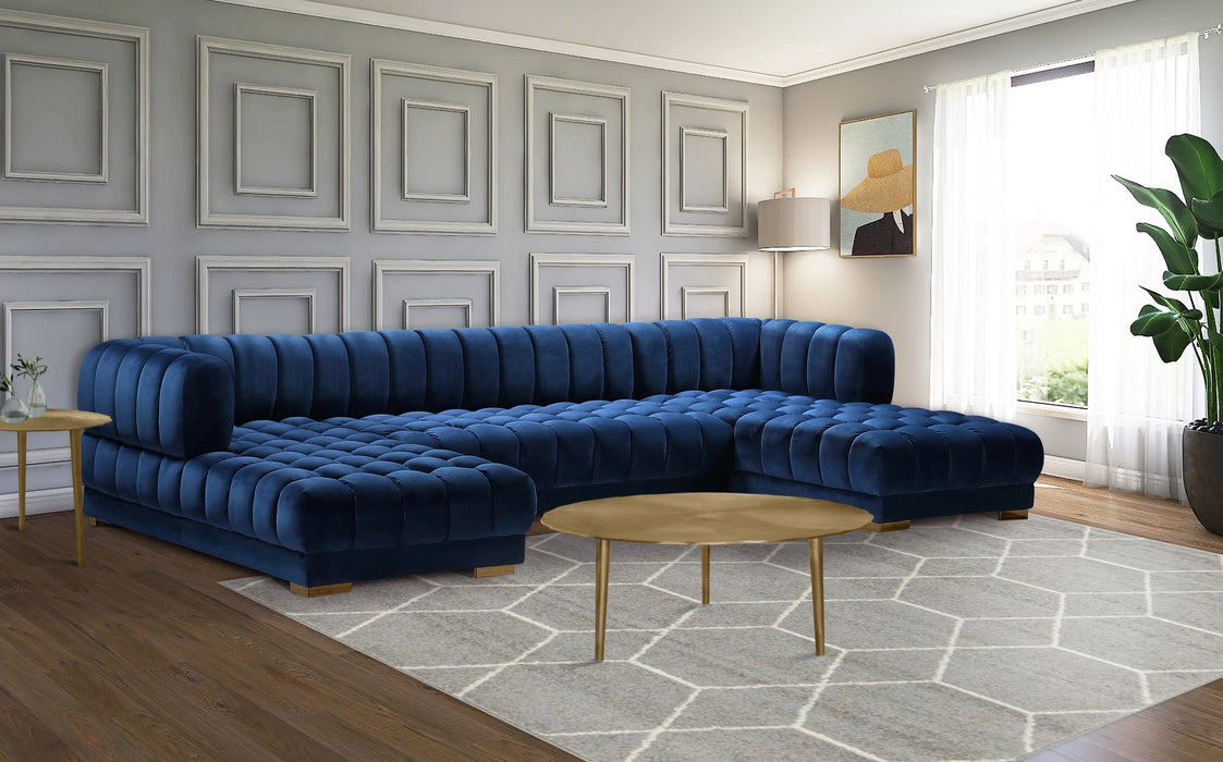 Gwen Navy Velvet 3pc. Sectional (3 Boxes)