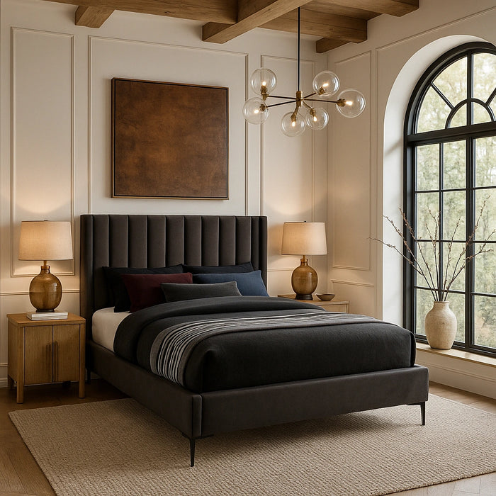 Nadia Grey Velvet Queen Bed