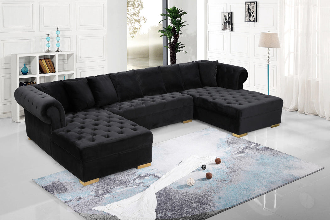 Presley Black Velvet 3pc. Sectional