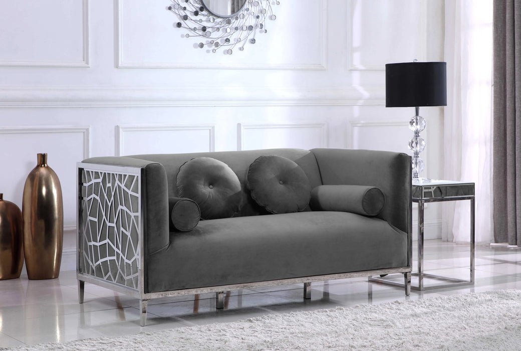 Opal Grey Velvet Loveseat