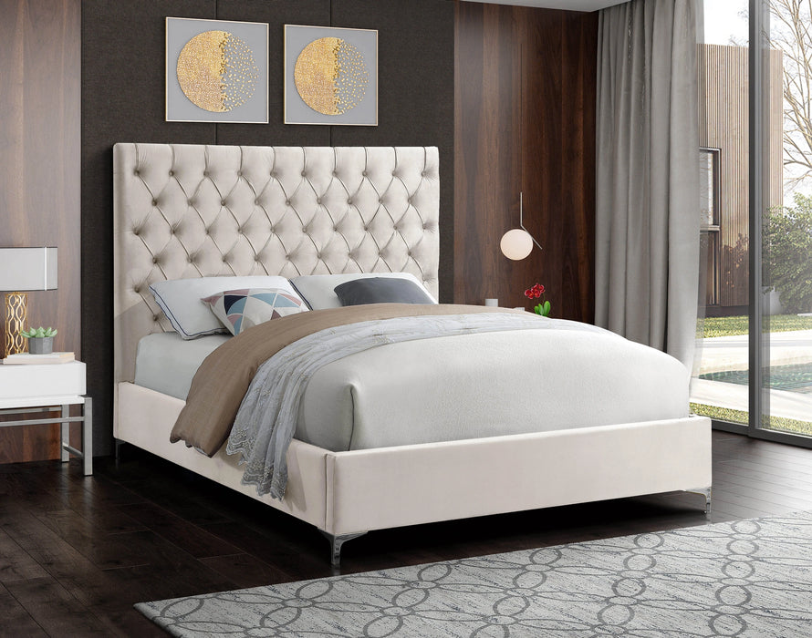 Cruz Cream Velvet Queen Bed